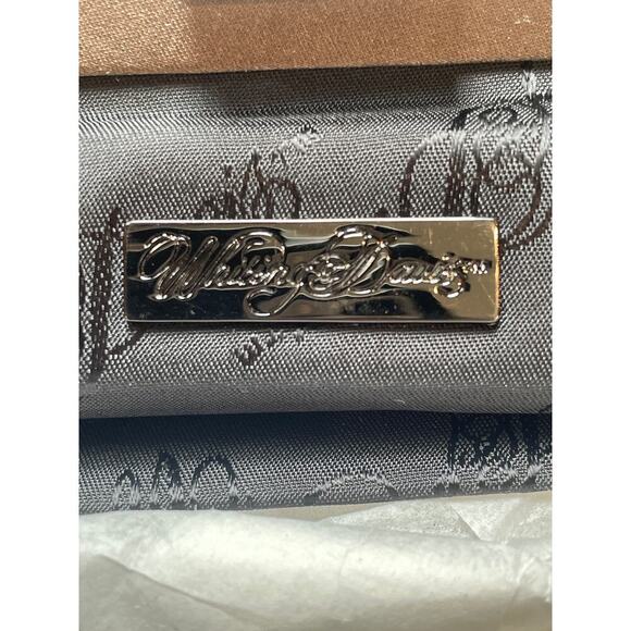 Whiting & Davis Pewter Mesh and Brown Satin Ruffles Clutch with Strap. EUC. - Picture 6 of 6